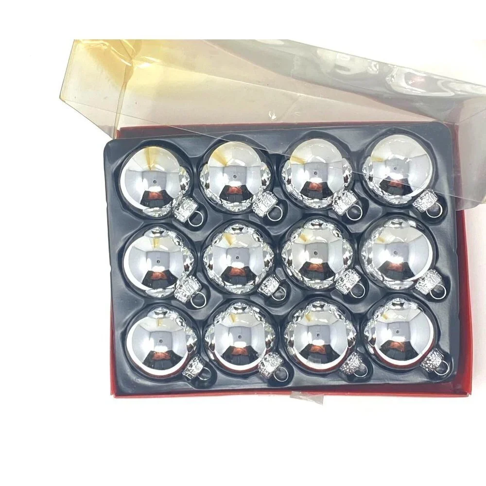 Vintage Rite Aid Glass Ball Christmas Ornaments 12 Silver Tree Decorations